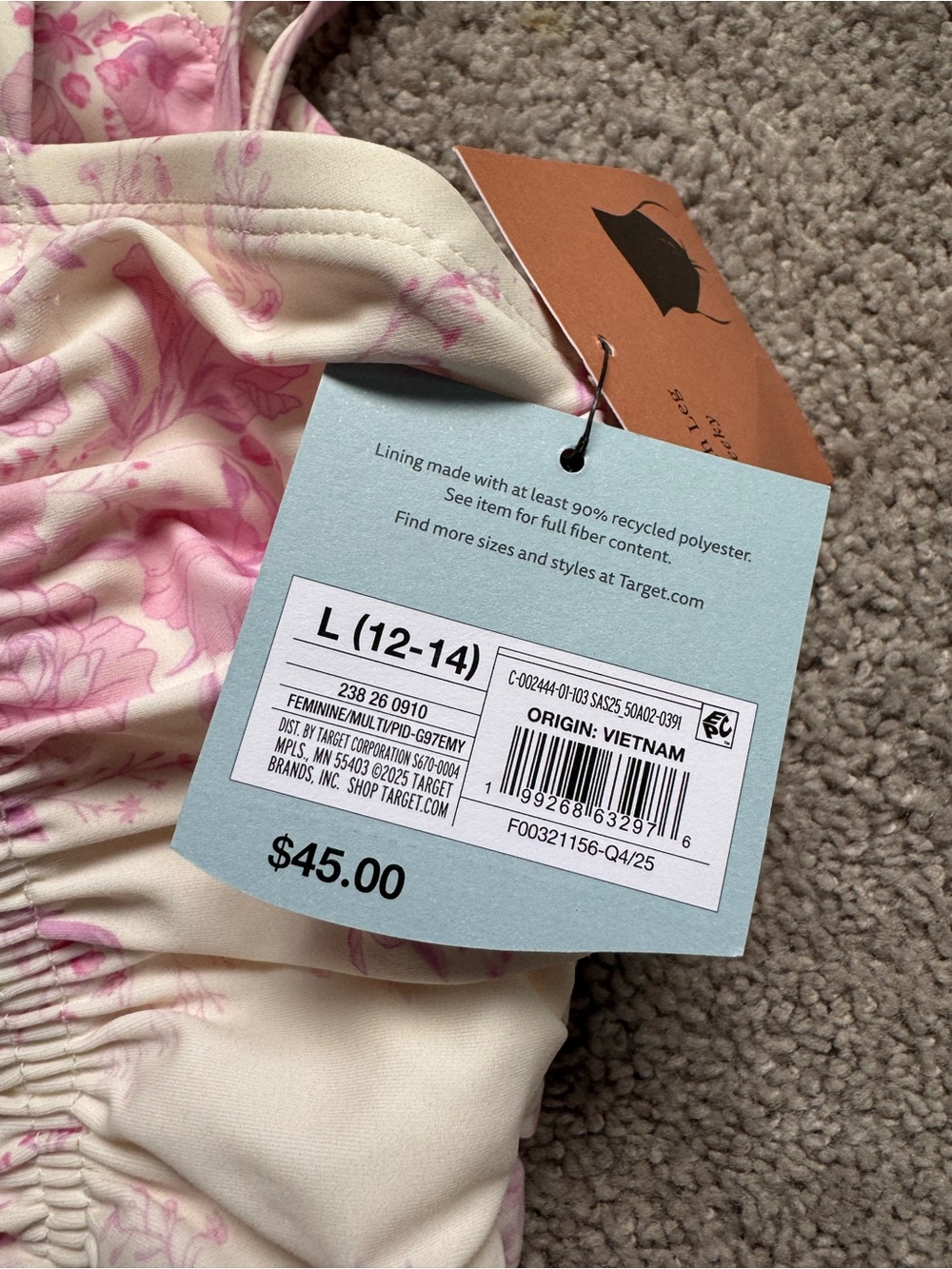 Shade & Shore Pink Floral Ruched One-Piece NWT - Picture 6 of 8